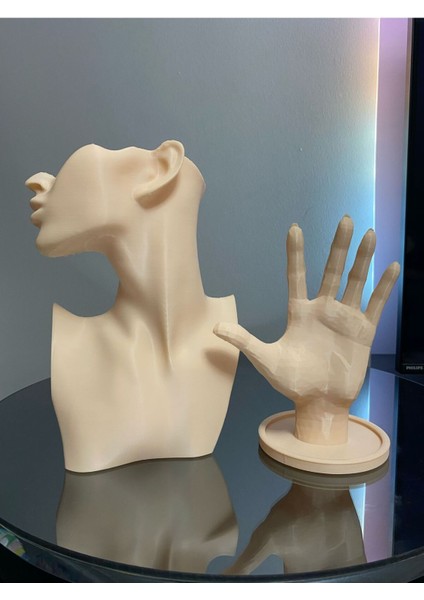 Bej Renkli 2'li Takı Mankeni ve El Takı Standı Seti, Küpe ve Kolye Organizeri fırsatları