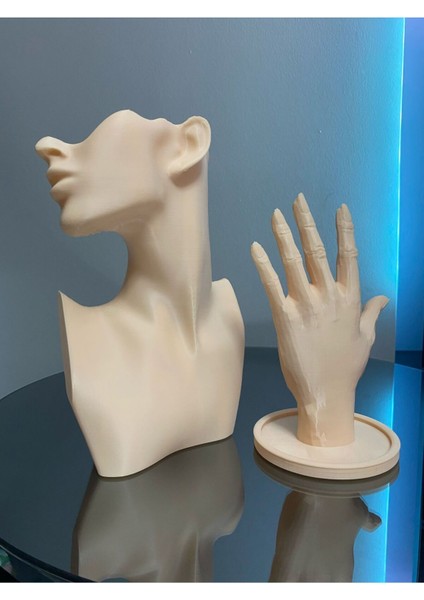 Bej Renkli 2'li Takı Mankeni ve El Takı Standı Seti, Küpe ve Kolye Organizeri indirimleri