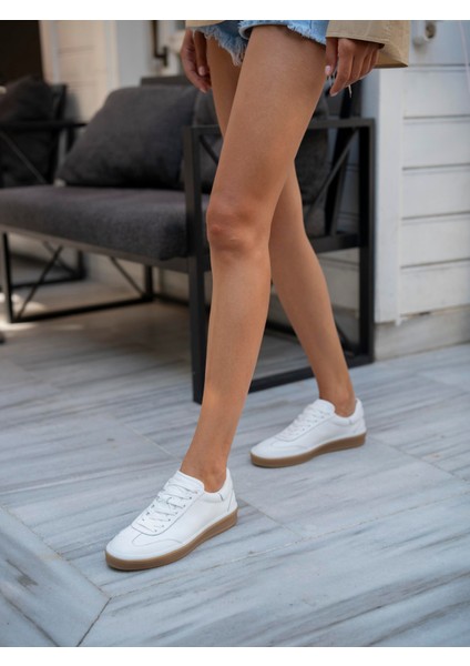 Kubo Beyaz Hakiki Deri Kadın Spor Ayakkabi