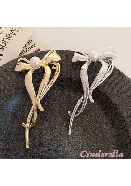 Fiyonk Model Incili Klipsli Topuz Tokası Metal Gümüş - Modern Kadın Kıstırmalı Klips Saç Tokası modelleri