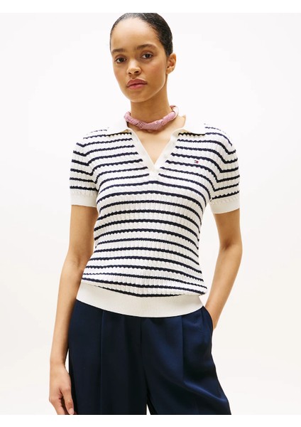 Th WW0WW41474 Co Cable Fıne Gg Polo S/s Kadın Tshirt