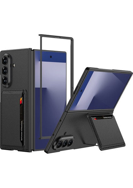 Samsung Galaxy Z Fold 7 Uyumlu Suni Deri Arka Yüzey Zore Kartlıklı Kıpta Silikon Kapak