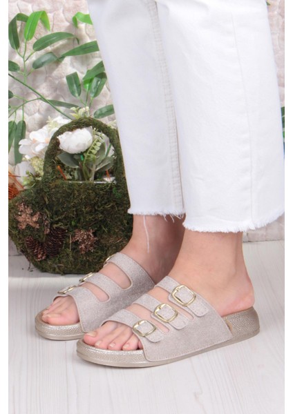 100403 Pienn Anatomik Esnek Rahat Simli Baskılı Üç Tokalı Kadın Terlik fiyatları