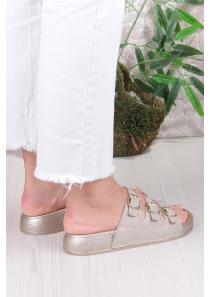 100403 Pienn Anatomik Esnek Rahat Simli Baskılı Üç Tokalı Kadın Terlik fırsatları