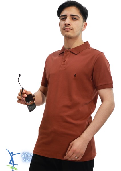 Erkek Slim Fit Dar Kesim Pamuklu Yumuşak Doku Nefes Alan Kumaş Kıvrılmaz Yaka Haki Polo Yaka Tişört Tarçın Siyah