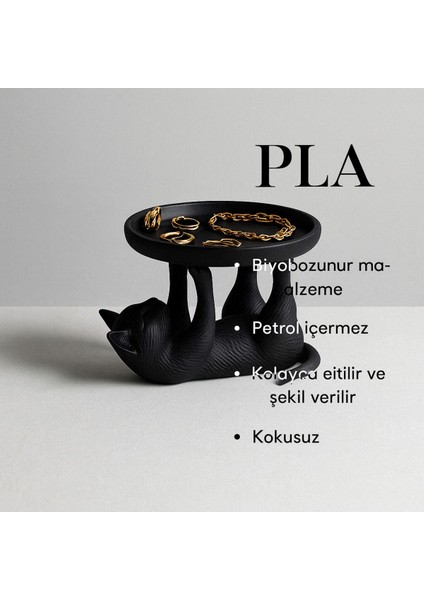 Kedi Figürlü Takı ve Makyaj Düzenleyici, Pla, Siyah, Minimal Organizer