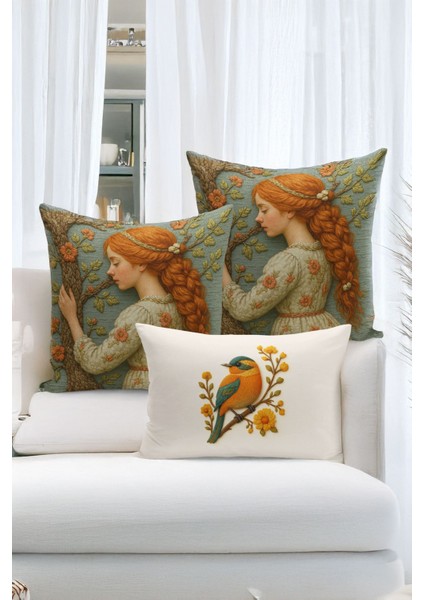 Çift Tarafı Dijital Baskılı 3'lü Kırlent Kılıfı Seti (Panç /punch Nakış Desen Görünümlü)