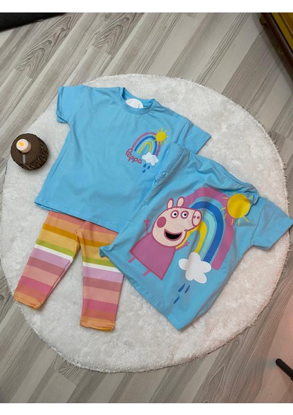 Peppapig Scuba Kumaş Taytlı Kız Çocuk Alt Üst Takım modelleri