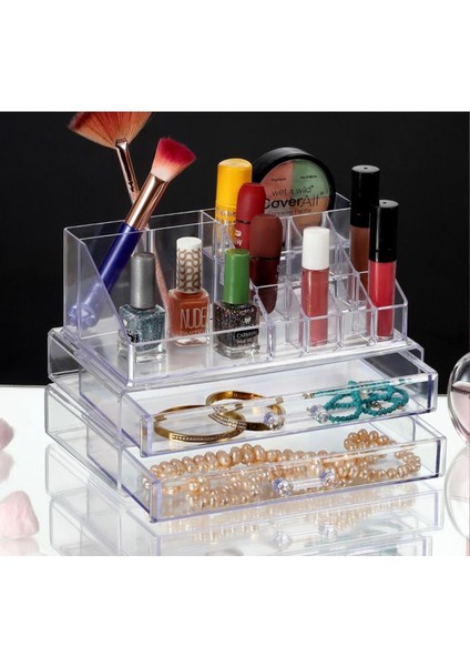 3 Katlı 2 Çekmeceli Beyaz Takı ve Makyaj Organizer, Düzenleyici