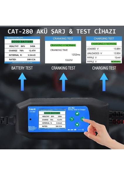 Akü Test ve Sarj Cihazi 12V/8A CAT-280 fırsatları