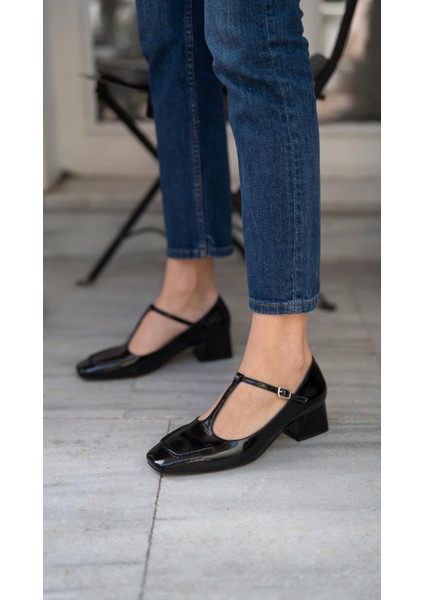 Gavin Siyah Rugan Hakiki Deri Topuklu Ayakkabı modelleri