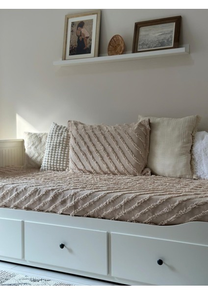 Divan Örtüsü Çizgili Püsküllü Yeni Nesil Yatak Örtüsü Renk Bej( Kapiçino) fırsatları