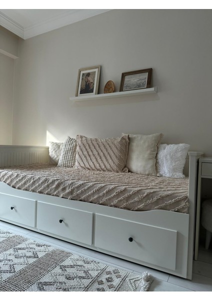 Divan Örtüsü Çizgili Püsküllü Yeni Nesil Yatak Örtüsü Renk Bej( Kapiçino) indirimleri