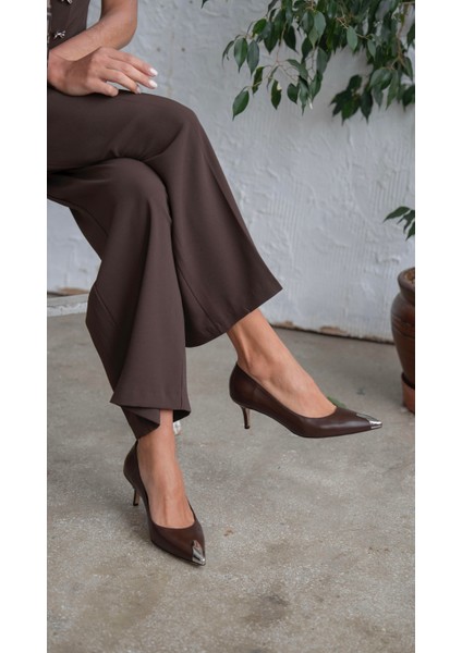 Vander Kahve Hakiki Deri Topuklu Ayakkabı