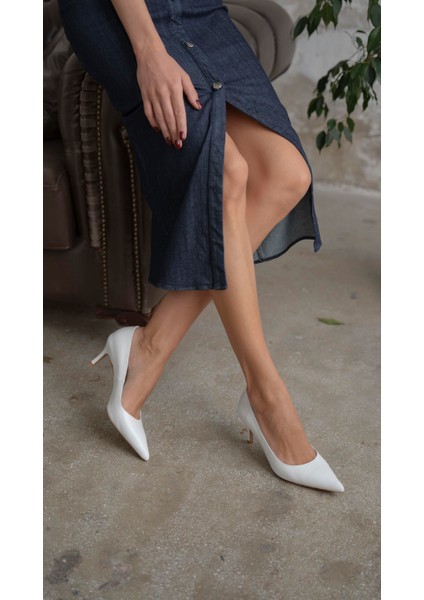 Brant Beyaz Hakiki Deri Topuklu Ayakkabı modelleri