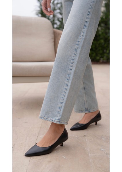 Aroya Siyah Hakiki Deri Topuklu Ayakkabı modelleri