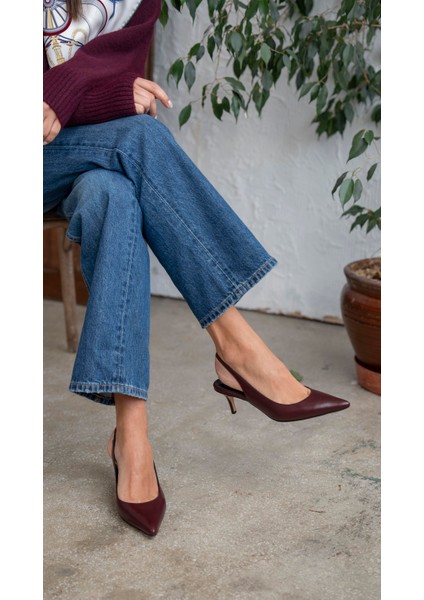 Lisa Bordo Hakiki Deri Topuklu Ayakkabı