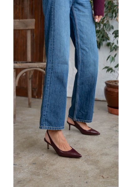 Lisa Bordo Hakiki Deri Topuklu Ayakkabı