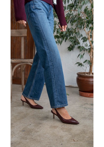 Lisa Bordo Hakiki Deri Topuklu Ayakkabı