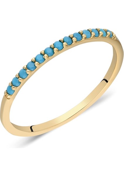 Gümüş Yüzük - Firuze Taşlı 925 Ayar Gümüş Yüzük - 0.25 Karat Yarım Tur Pırlanta Montörü Alyans fiyatları