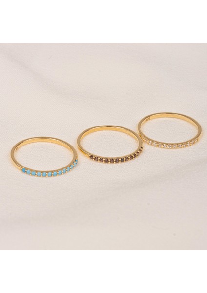 Gümüş Yüzük - Firuze Taşlı 925 Ayar Gümüş Yüzük - 0.25 Karat Yarım Tur Pırlanta Montörü Alyans fırsatları