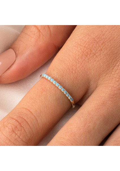 Gümüş Yüzük - Firuze Taşlı 925 Ayar Gümüş Yüzük - 0.25 Karat Yarım Tur Pırlanta Montörü Alyans indirimleri