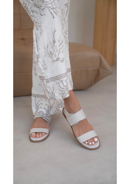 Niklas Ekru Hakiki Deri Sandalet