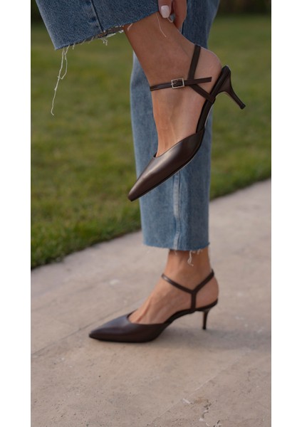 Rangel Kahve Hakiki Deri Topuklu Ayakkabı