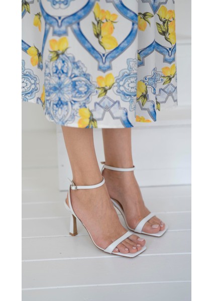 Marcao Beyaz Hakiki Deri Topuklu Ayakkabı