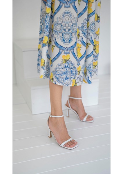 Marcao Beyaz Hakiki Deri Topuklu Ayakkabı