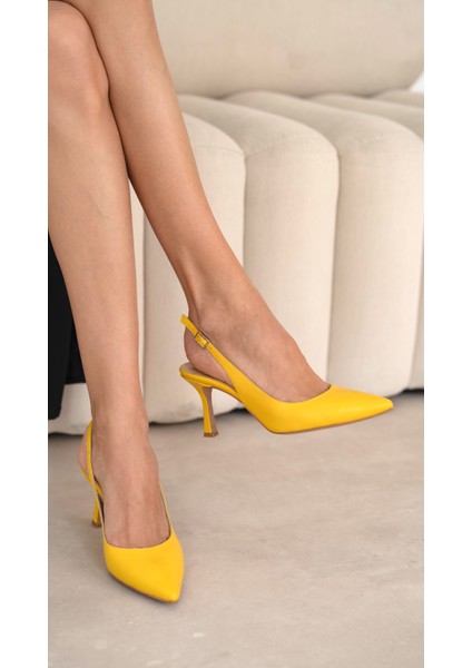 Monte Sarı Hakiki Deri Topuklu Ayakkabı modelleri