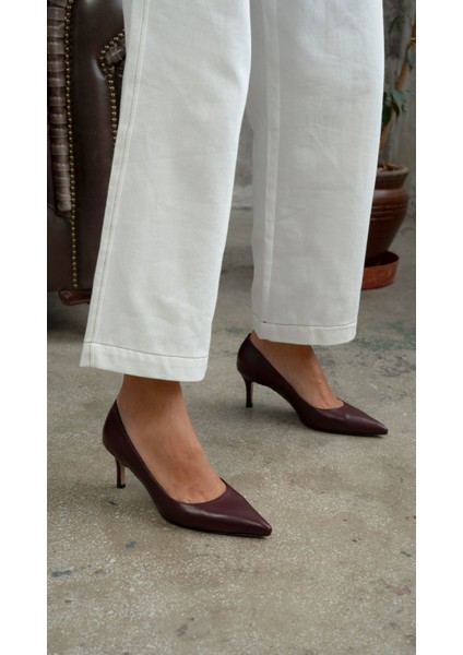 Brant Bordo Hakiki Deri Topuklu Ayakkabı