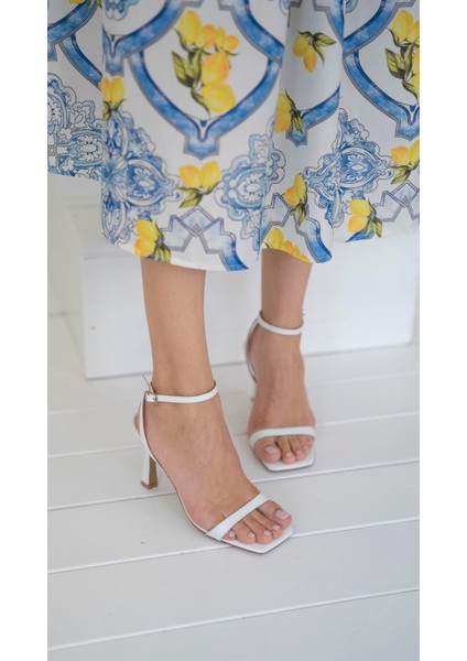 Marcao Beyaz Hakiki Deri Topuklu Ayakkabı modelleri