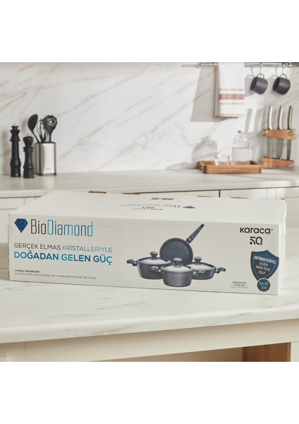BioDiamond Antibakteriyel Kulplu İndüksiyon Tabanlı 7 Parça Tencere Seti