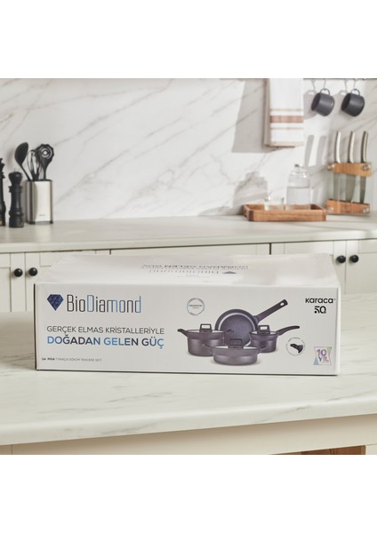 Biodiamond Riga Indüksiyon Tabanlı Silikon Tutacak & 7 Parça Döküm Tencere Seti