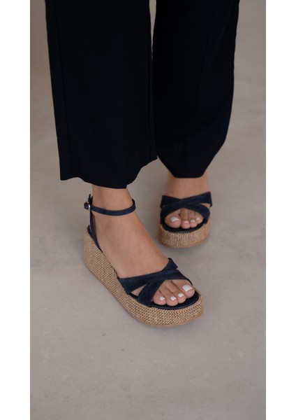 Pescare Lacivert Süet Hakiki Deri Sandalet
