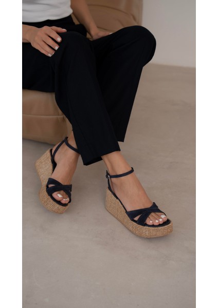 Pescare Lacivert Süet Hakiki Deri Sandalet