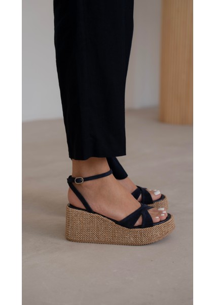 Pescare Lacivert Süet Hakiki Deri Sandalet