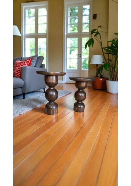 Ceviz Renk Ahşap Mantar Sehpa Takımı 2’li Set – Ahşap Yan Sehpa fiyatları