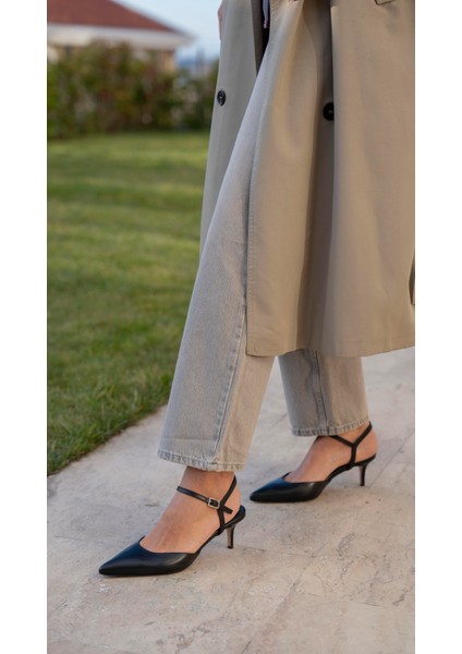 Rangel Siyah Hakiki Deri Topuklu Ayakkabı