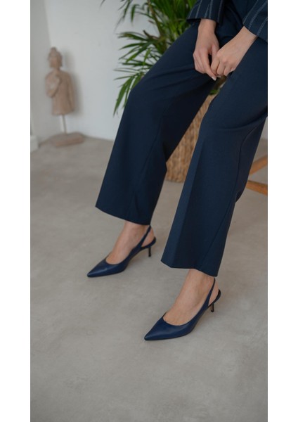 Lisa Lacivert Hakiki Deri Topuklu Ayakkabı indirimleri