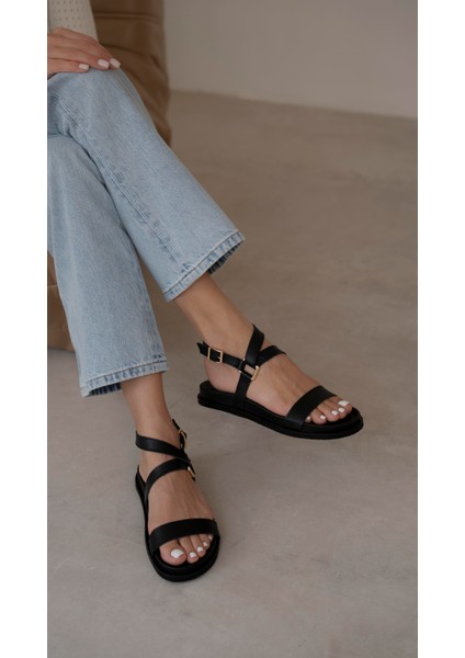 Dubai Siyah Hakiki Deri Sandalet modelleri