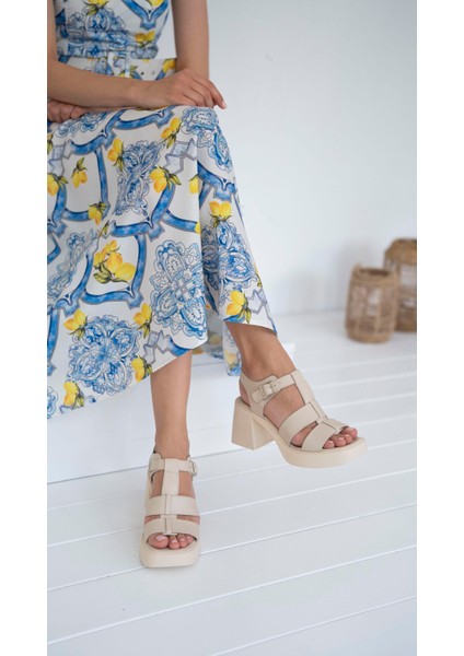 Fabinho Bej Hakiki Deri Kadın Sandalet