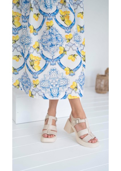 Fabinho Bej Hakiki Deri Kadın Sandalet