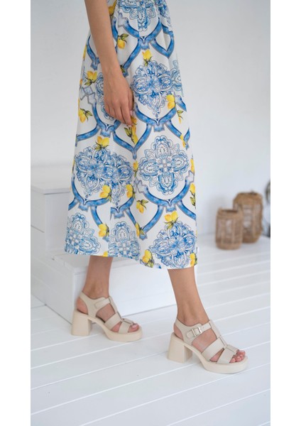 Fabinho Bej Hakiki Deri Kadın Sandalet