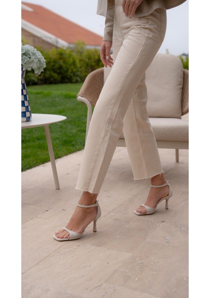 Dalot Bej Süet Hakiki Deri Topuklu Ayakkabı