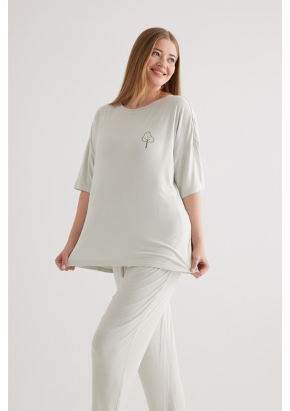 Kadın Plus Size Viscose Kısa Kollu Pijama Üstü modelleri