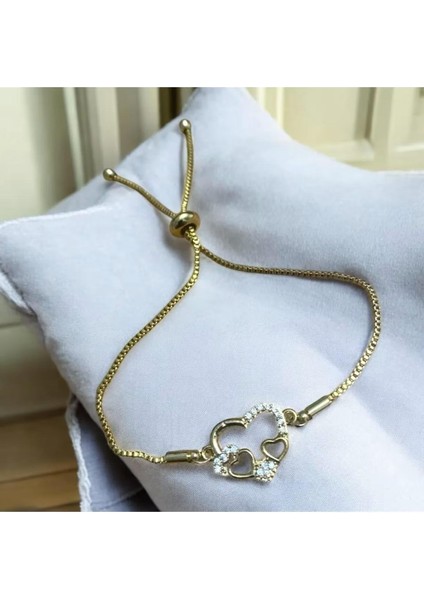 Zirkon Taşlı Kalp Detaylı Asansörlü Bileklik