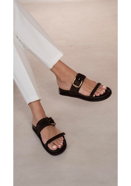 Tokyo Kahve Süet Hakiki Deri Kadın Terlik modelleri