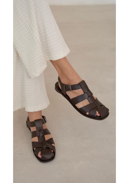 Pisa Kahve Hakiki Deri Sandalet